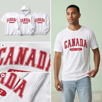 Custom Canada Varsity Sweatshirt, Personalized Canada Hoodie, Retro Collegiate Canada T-Shirt, Canada Est 1867 Gift, Canada Souvenir Apparel