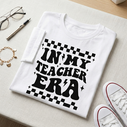 In My Teacher Era Sweatshirt, Custom Teacher Era Shirt, Retro Checkered Teacher Crewneck, Personalized Teacher Gift, Groovy Teacher Pullover