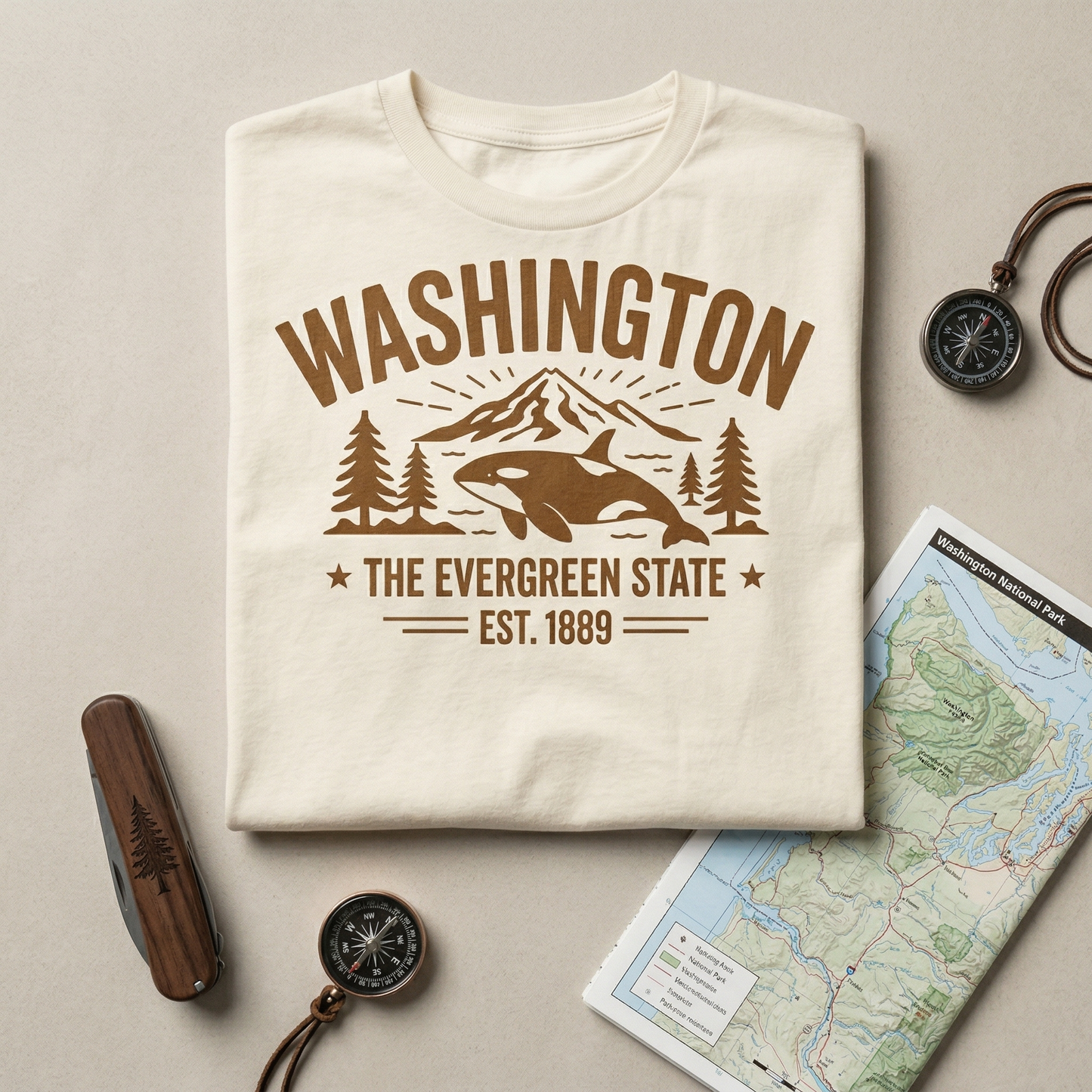 Custom Washington Hoodie - Vintage Evergreen State Sweatshirt - Retro WA 1889 Est. Pullover - Personalized Washington Gift