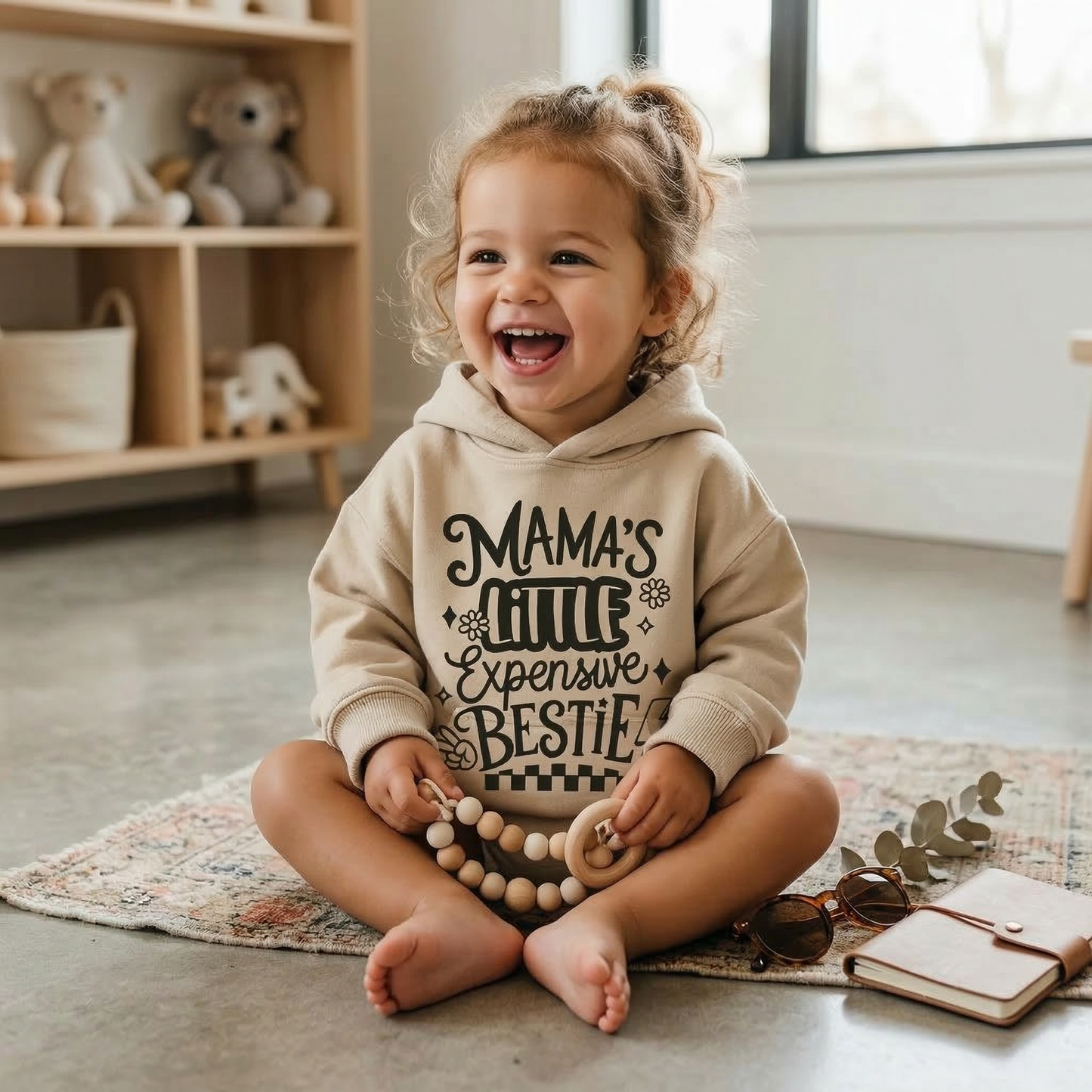 Mama's Little Expensive Bestie Toddler Hoodie | Retro Mama and Mini Sweatshirt | Trendy Kids Boho Pullover