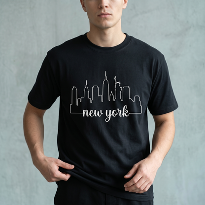 Custom New York City Skyline T-Shirt - Minimalist NYC Line Art Shirt - Personalized Statue of Liberty Graphic Tee - Custom City Name Apparel