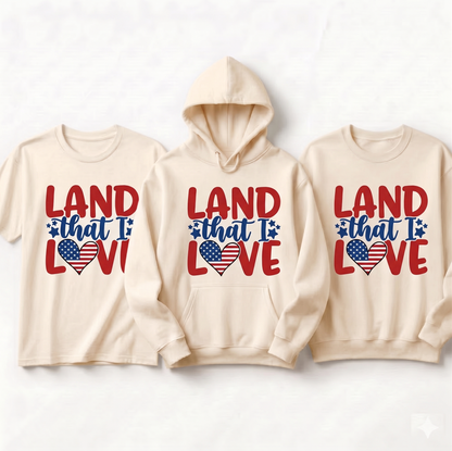 Custom Land That I Love Shirt, Patriotic 4th of July Hoodie, Independence Day Sweatshirt, USA Heart Stars Apparel