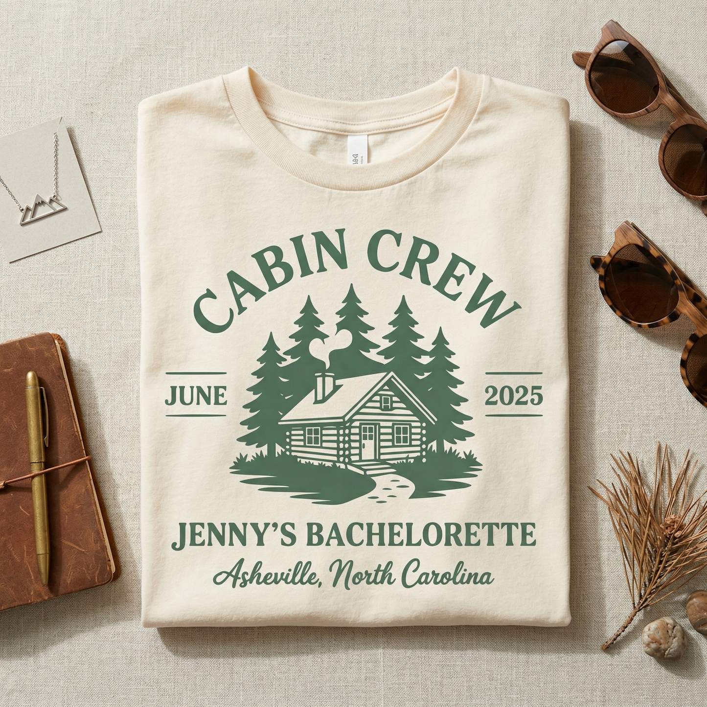Custom Cabin Crew Bachelorette Shirt, Personalized Mountain Bachelorette Party Tee, Retro Cabin Trip Shirt, North Carolina Girls Trip