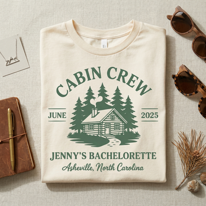 Custom Cabin Crew Bachelorette Shirt, Personalized Mountain Bachelorette Party Tee, Retro Cabin Trip Shirt, North Carolina Girls Trip