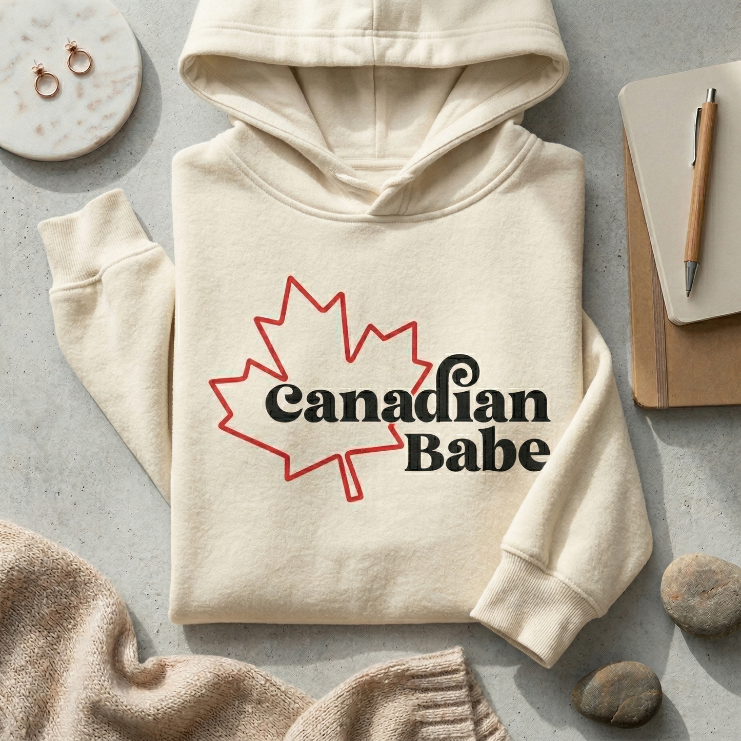 Custom Canadian Babe Hoodie - Personalized Canada Maple Leaf Sweatshirt - Retro 70s Style Canada Pride Pullover - Customized City Babe Gift