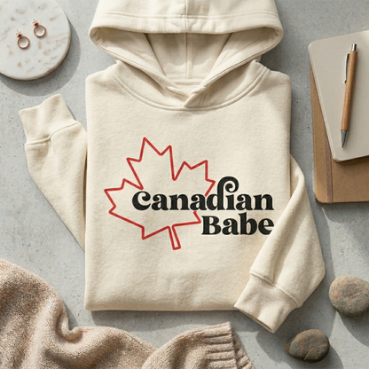 Custom Canadian Babe Hoodie - Personalized Canada Maple Leaf Sweatshirt - Retro 70s Style Canada Pride Pullover - Customized City Babe Gift