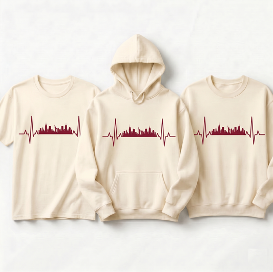Custom City Skyline Heartbeat Hoodie, Personalized Sweatshirt, Minimalist City Silhouette Shirt, Travel Lover Gift, Any City Skyline Tee