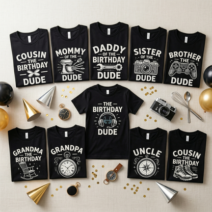 Custom Birthday Dude Family Shirt, Matching Birthday Party Tees, Personalized Family Birthday Outfits, Gamer Birthday Theme, Birthday Shirts