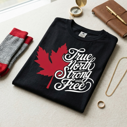 True North Strong and Free Hoodie, Canadian Pride Sweatshirt, Canada Maple Leaf Hoodie, Minimalist Typography Pullover, Canada Day Gift, Souvenir Apparel, Unisex Hooded Sweatshirt