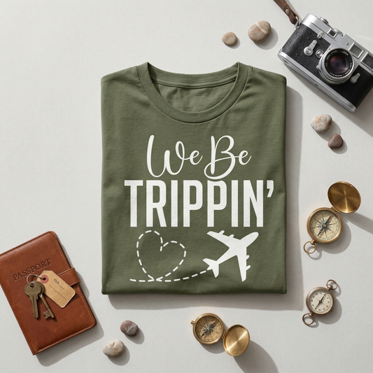 We Be Trippin' Travel Shirt, Funny Vacation Sweatshirt, Matching Girls Trip Tee, Family Vacation 2026, Airplane Heart Graphic Top, Custom Travel Gift, Wanderlust Apparel, Airport Outfit