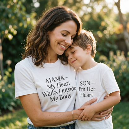 My Heart Walks Outside My Body Matching Set | Mother and Son T-Shirts | Sentimental Mom Gift | Gift for New Mother | Set of 2