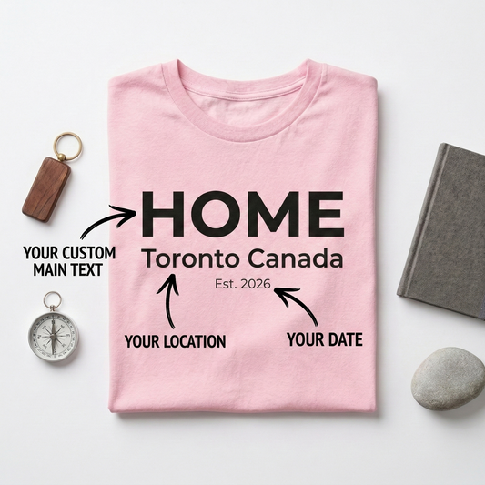 Custom HOME T-Shirt | Personalized Toronto Canada Est. 2026 Minimalist Tee