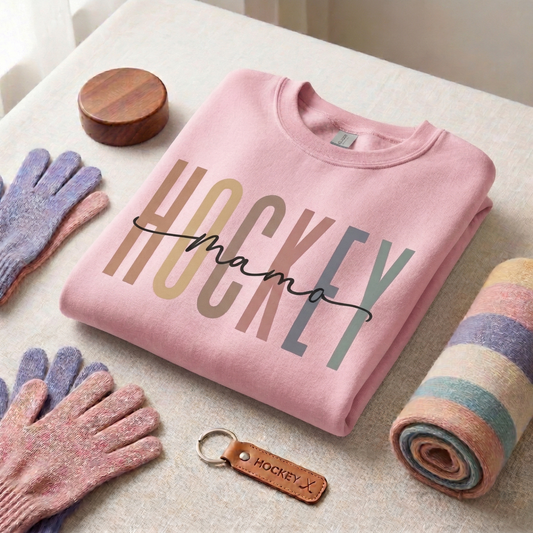 Hockey Mama Sweatshirt | Muted Earth Tone Crewneck | Cozy Rink Apparel