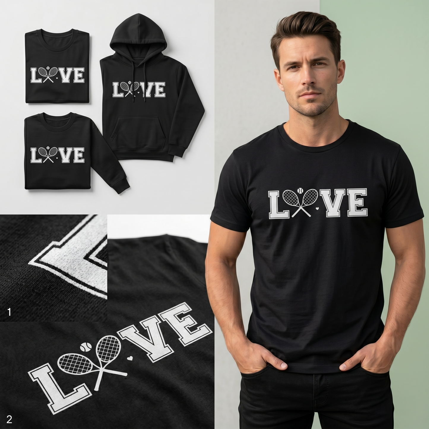 Custom Crossed Rackets Tennis Hoodie, LOVE Tennis Sweatshirt & T-Shirt | Personalized Tennis Team Apparel | Gift for Tennis Player