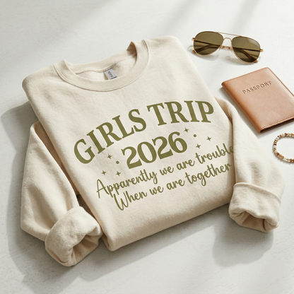 Custom Girls Trip 2026 Shirt, Retro Group Vacation Tee, Apparently We Are Trouble Shirt, Personalized Girls Weekend Gift,