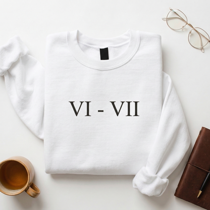 Minimalist Roman Numeral VI - VII Crewneck Sweatshirt, Anniversary Date Sweater