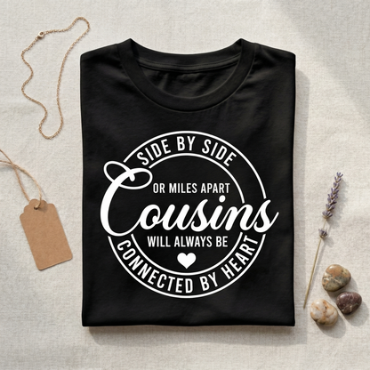 Cousins Side by Side or Miles Apart Shirt, Custom Family Reunion Tee, Long Distance Cousin Gift, Best Friend Cousin T-shirt, Minimalist Family Trip Apparel, Personalized Cousin Crew Tops