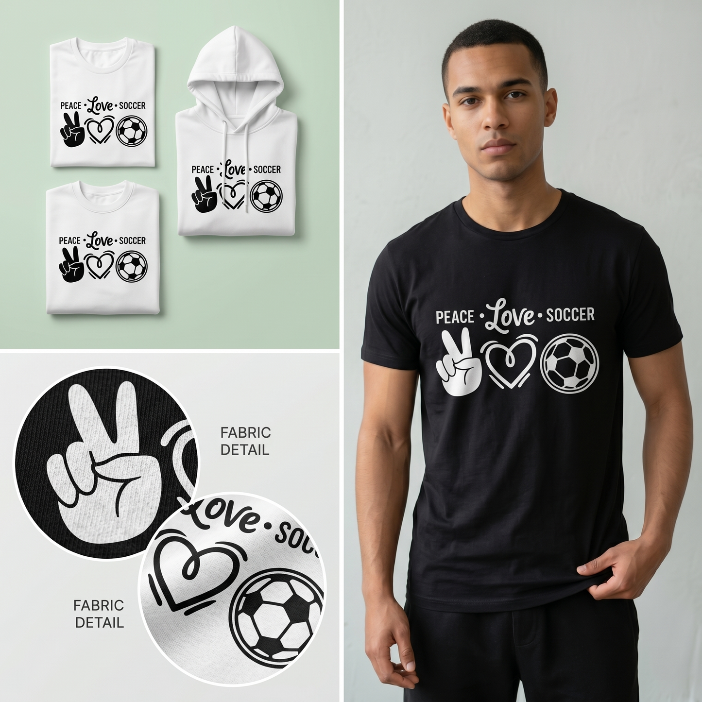 Soccer Player Gift - Personalized Football Heart Apparel - Custom Soccer Team Gift - Gameday Soccer Shirt - Peace Love Soccer Ball Clothing