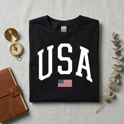 USA Collegiate Shirt | Vintage American Flag T-Shirt | Retro Patriotic Tee | 4th of July Outfit | Minimalist Americana Apparel