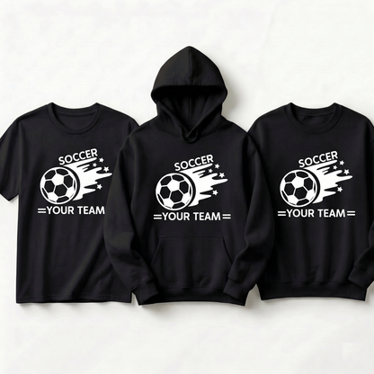 Custom Soccer Team Shirts, Personalized Soccer Hoodie, Comet Soccer Ball Sweatshirt, Custom Team Spirit Apparel, Custom Soccer Coach Gift