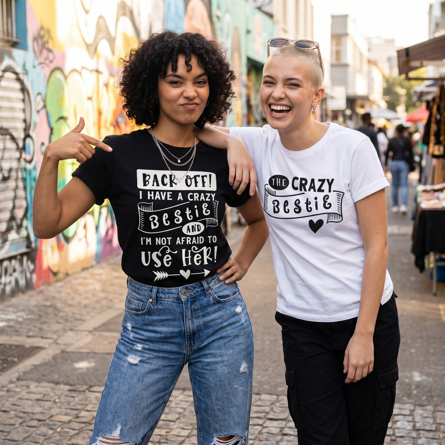 Custom Crazy Bestie Shirts, Personalized Matching Best Friend T-Shirts, Funny Bestie Gift, Back Off I Have A Crazy Bestie Tee