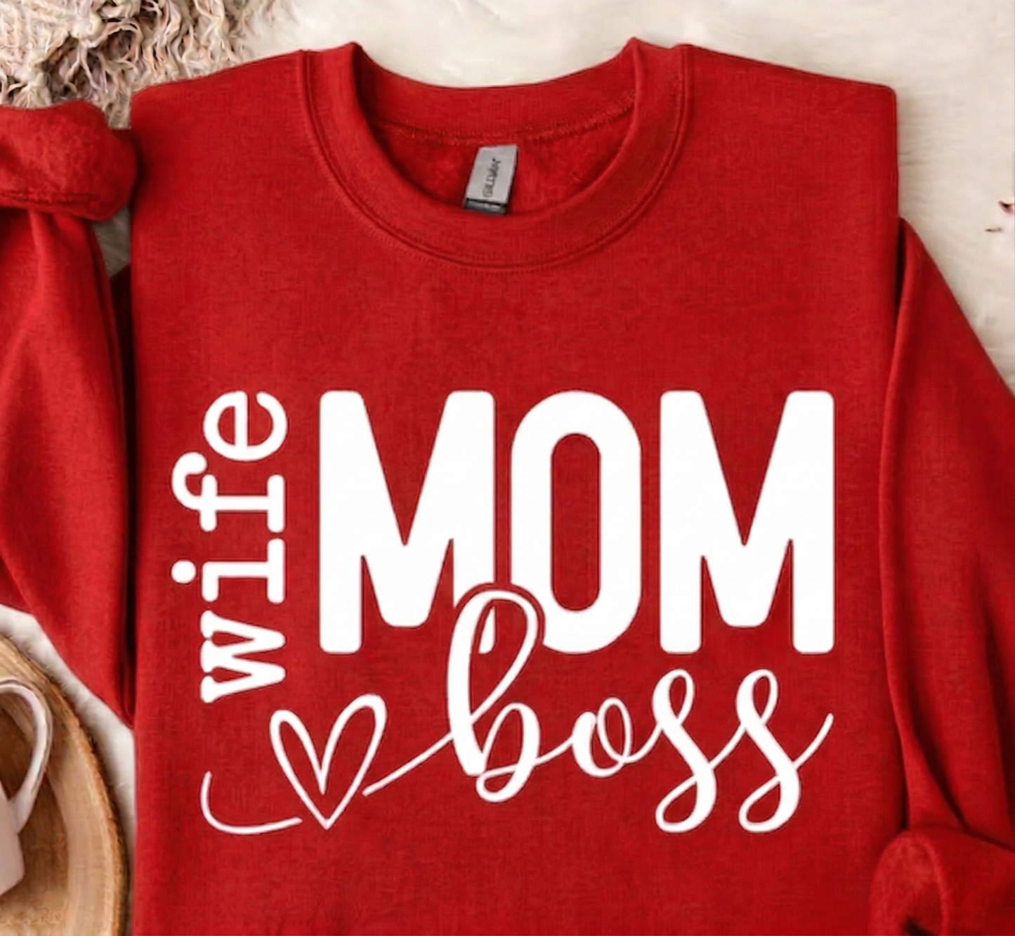 Wife Mom Boss Sweatshirt, Forest Green Crewneck, Gift for Her, Mother's Day Shirt, Working Mom Sweater, Everyday Casual Pullover