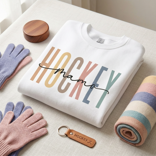 Hockey Mama Sweatshirt | Muted Earth Tone Crewneck | Cozy Rink Apparel