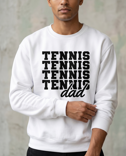 Custom Tennis Dad Sweatshirt, Personalized Sports Dad Shirt, Retro Stacked Text Crewneck, Gift for Tennis Player, Tennis Lover Pullover