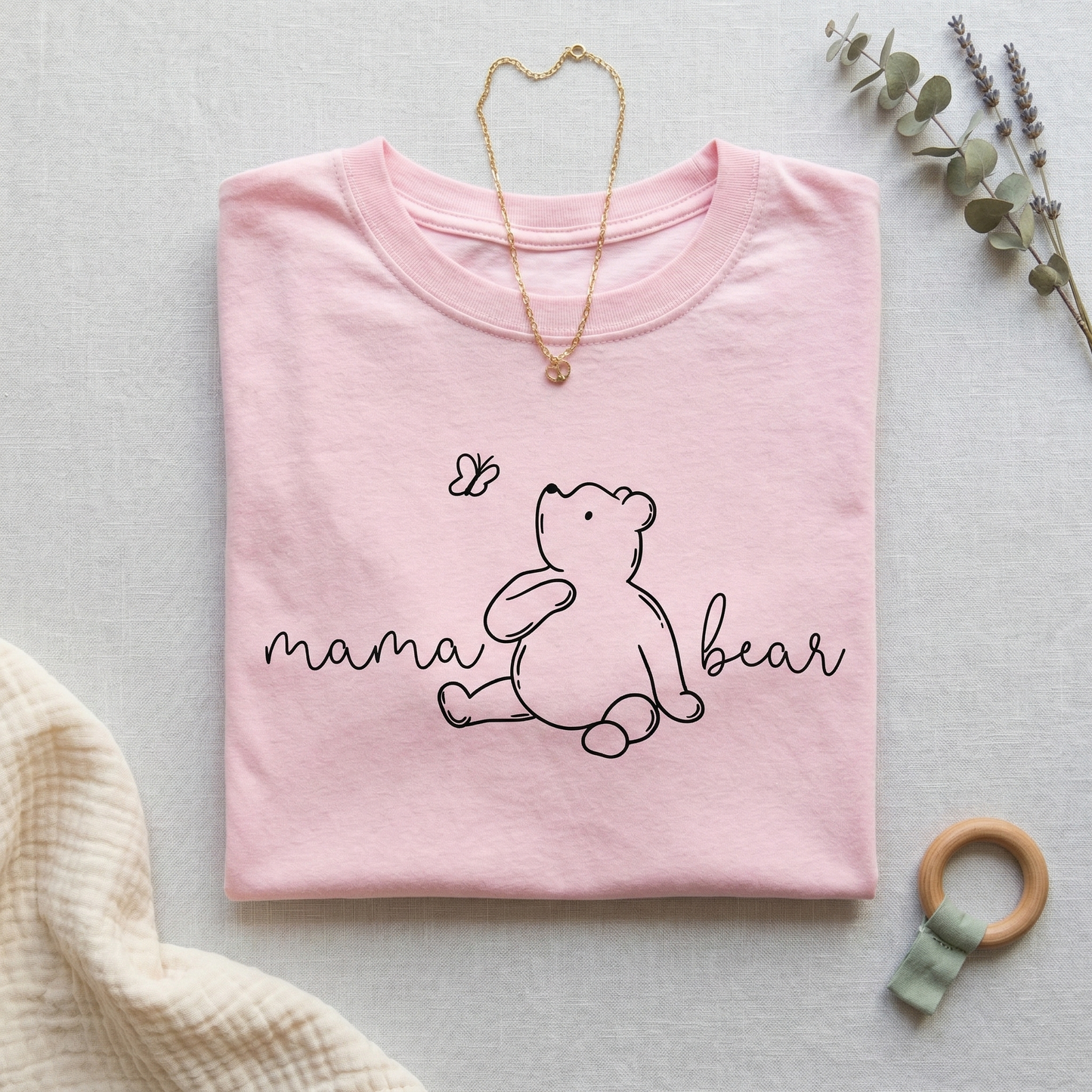 Mama Bear Sweatshirt – Hand-Drawn Bear Butterfly Illustration, Cozy Pullover for New Moms
