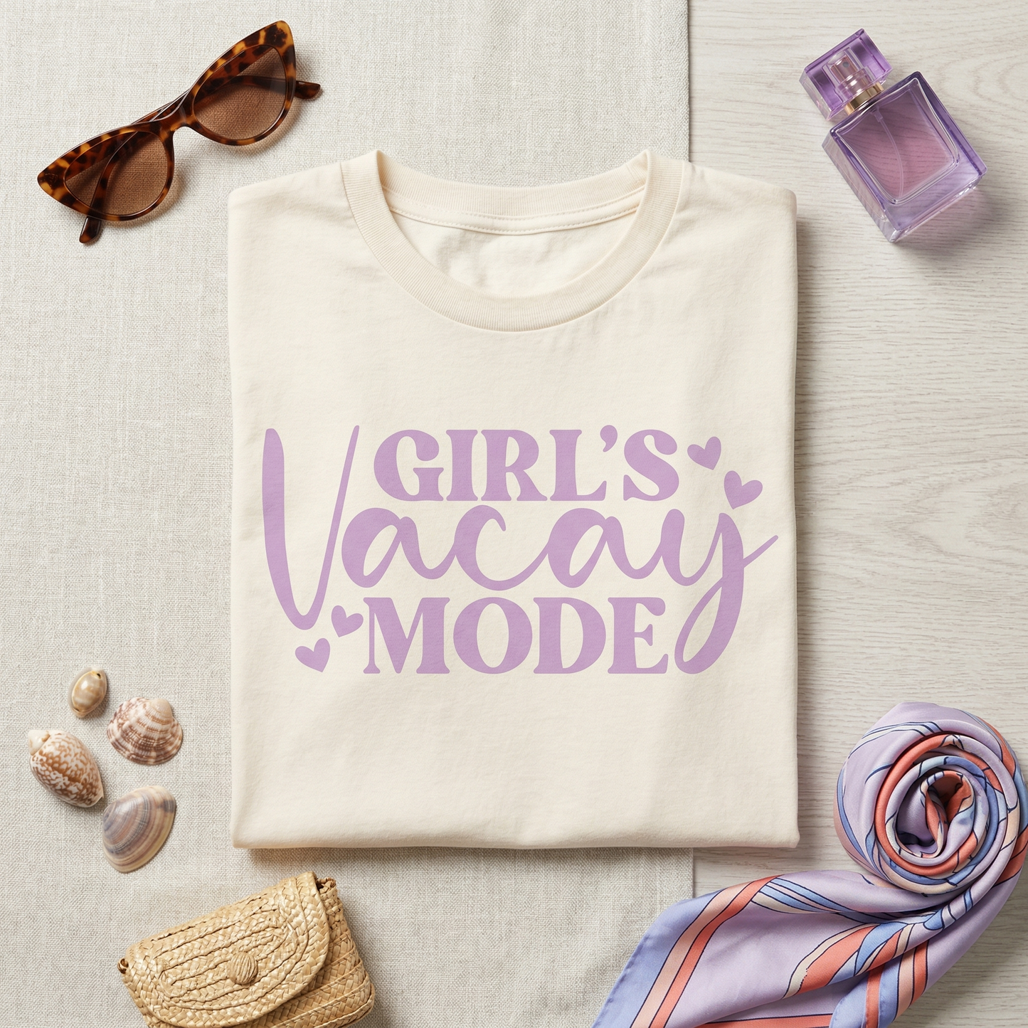 Custom Girls Vacay Mode Shirt, Matching Girls Trip Top, Beach Squad T-Shirt, Funny Vacation Gift, Personalized Travel Crew Tee