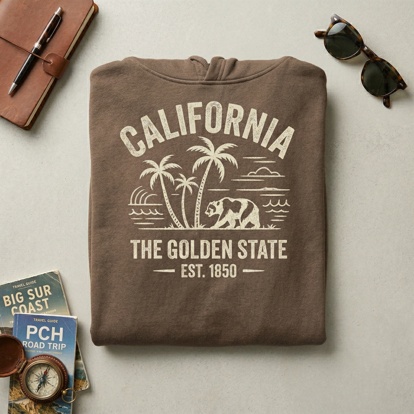 Custom California Hoodie - Vintage Golden State Sweatshirt - Retro PCH Road Trip Pullover - Personalized California Bear Hoodie