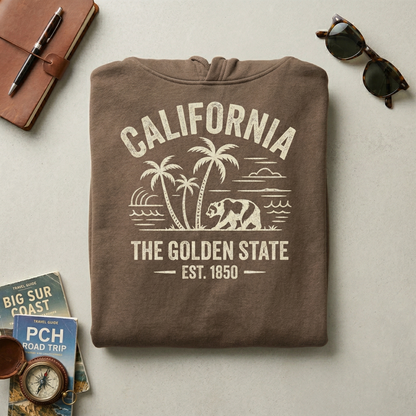 Custom California Hoodie - Vintage Golden State Sweatshirt - Retro PCH Road Trip Pullover - Personalized California Bear Hoodie
