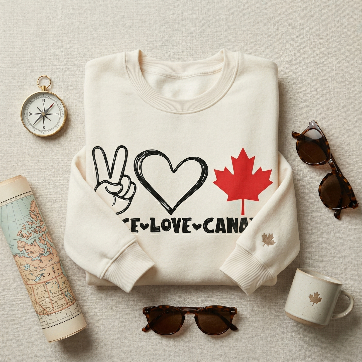 Custom Peace Love Canada Hoodie, Personalized Maple Leaf Sweatshirt, Canadian Pride Pullover, Minimalist Canada Gift, Retro Canada Souvenir