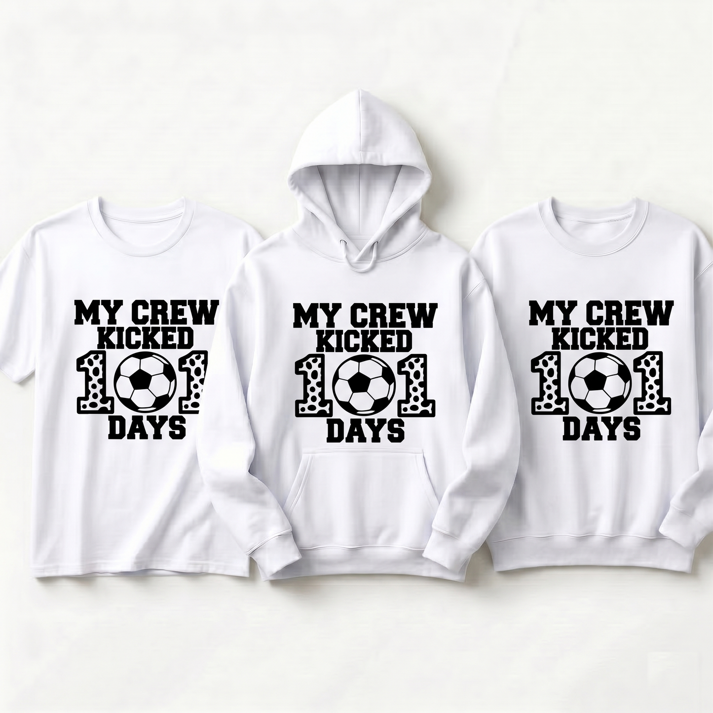 My Crew Kicked 101 Days Soccer Shirt, 101st Day of School Hoodie, Custom Teacher Student Soccer Sweatshirt, Personalized School Spirit Wear