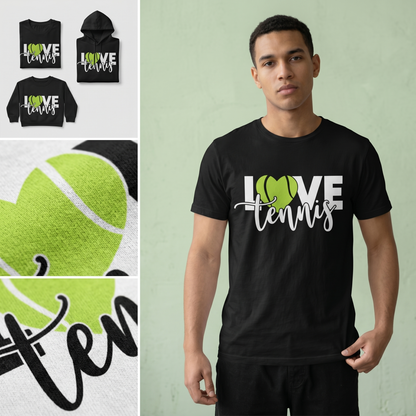 Custom LOVE Tennis Heart Hoodie, Tennis Ball Sweatshirt & T-Shirt | Personalized Tennis Team Gift | Cute Tennis Mom Shirt, Coach Gift