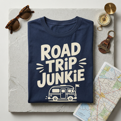 Road Trip Junkie Shirt, Personalized Adventure Tee, Custom Road Trip Gift, Camper Van T-Shirt, Family Vacation Shirt, Wanderlust Apparel
