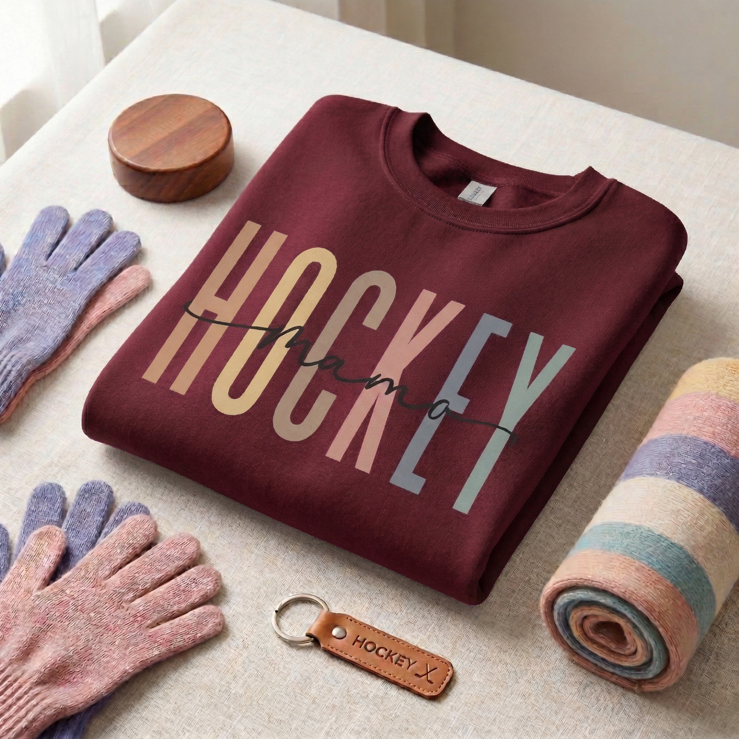 Hockey Mama Sweatshirt | Muted Earth Tone Crewneck | Cozy Rink Apparel