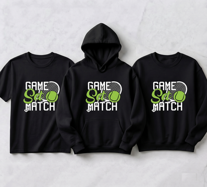 Custom Game Set Match Tennis Shirt, Personalized Tennis Mom Hoodie, Retro Tennis Ball Sweatshirt, Tennis Player Gift, Game Sports Apparel