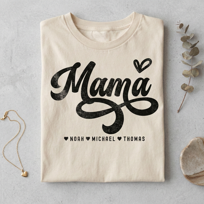 Custom Mama Shirt with Kids Names, Retro Minimalist Mother's Day Gift