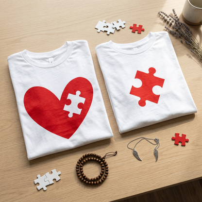 Matching Couple Shirts, Custom Heart Puzzle Piece T-Shirt, Valentines Day Gift for Boyfriend Girlfriend, Anniversary Couple Hoodies