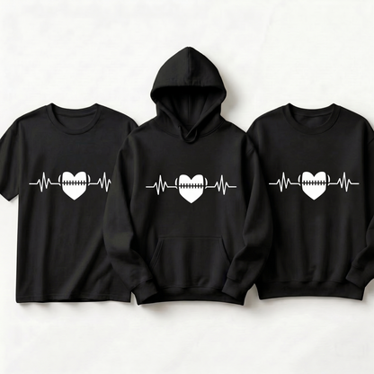 Custom Football Heartbeat Hoodie, American Football EKG Life Line Shirt, Personalized Football Fan Crewneck, Game Day Apparel