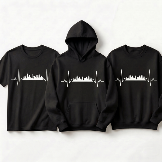 Custom City Skyline Heartbeat Hoodie, Personalized Sweatshirt, Minimalist City Silhouette Shirt, Travel Lover Gift, Any City Skyline Tee