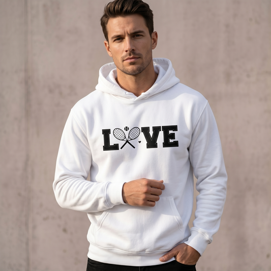 Custom Crossed Rackets Tennis Hoodie, LOVE Tennis Sweatshirt & T-Shirt | Personalized Tennis Team Apparel | Gift for Tennis Player