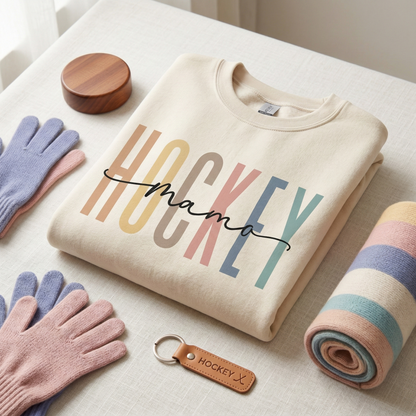 Hockey Mama Sweatshirt | Muted Earth Tone Crewneck | Cozy Rink Apparel