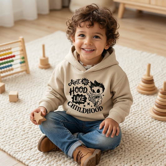 Ain't No Hood Like Childhood Toddler Hoodie | Cool Skeleton Kid Pullover | Retro Streetwear Kids Sweatshirt