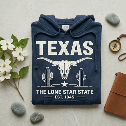 Custom Texas Hoodie - Vintage Lone Star State Sweatshirt - Retro TX 1845 Est. Pullover - Personalized Texas Gift