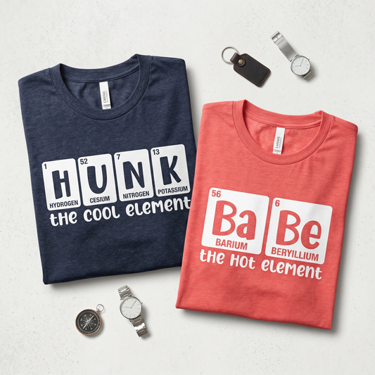 Custom Periodic Table Couples Shirt, Hunk and Babe Chemistry T-Shirt, Funny Science Valentine Gift, Personalized Periodic Element Tee