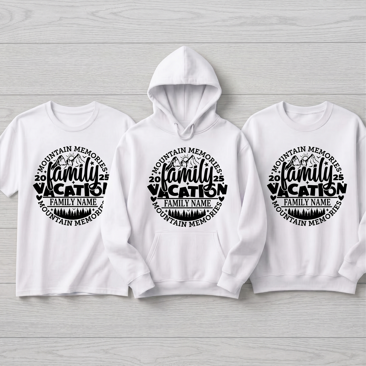 Custom Family Name Vacation 2025 Shirts, Personalized Mountain Memories Matching Hoodies, 2026 Family Trip Sweatshirts