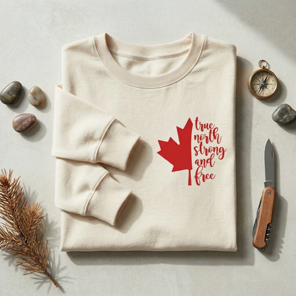 True North Strong and Free Hoodie, Cursive Maple Leaf Sweatshirt, Minimalist Canada Hoodie, Aesthetic Canadian Pride Pullover