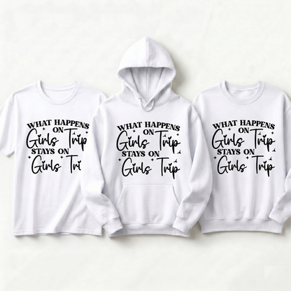 Custom Girls Trip 2026 Shirt, Personalized What Happens on Girls Trip Stays on Girls Trip Hoodie, Bachelorette Party Tee